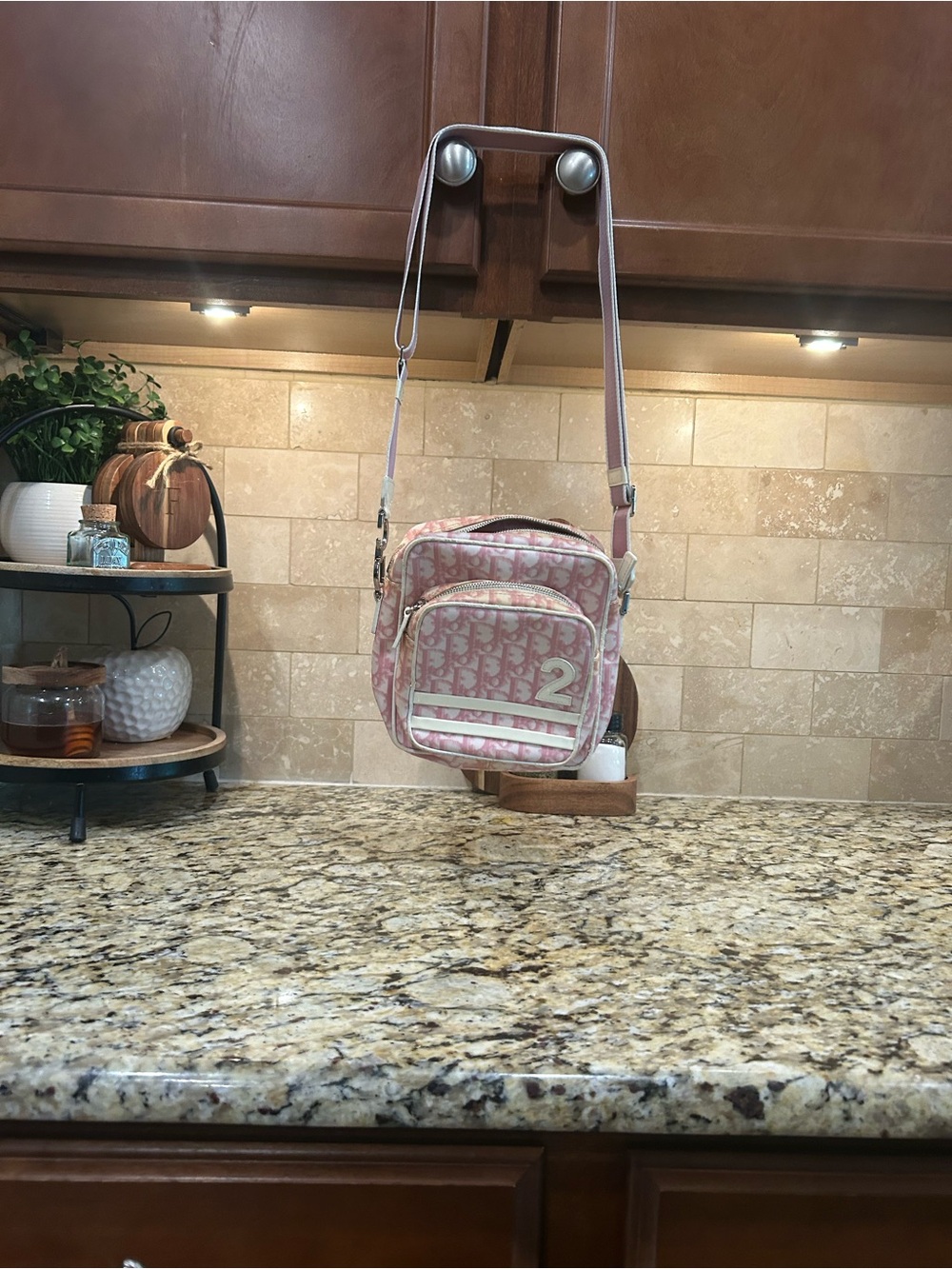 Christian Dior Trotter Monogram Wrist Bag Pink Canvas with coa